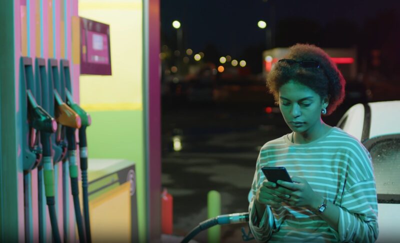 girl on gas station